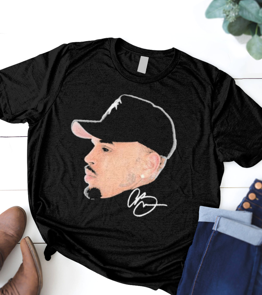 20 Years Of Chris Brown Big Head Signature Cap Profile T-Shirt