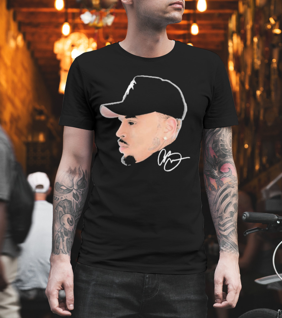 20 Years Of Chris Brown Big Head Signature Cap Profile T-Shirt