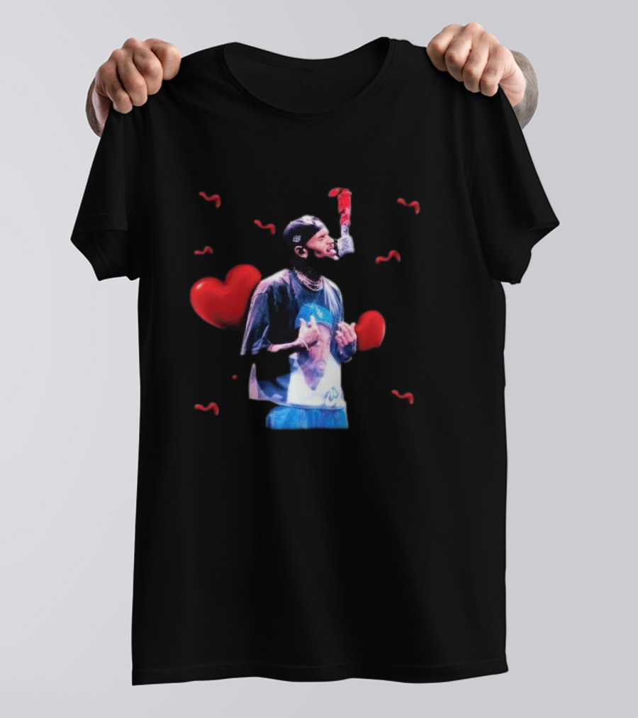 Chris Brown Microphone Performance With Hearts T-Shirt