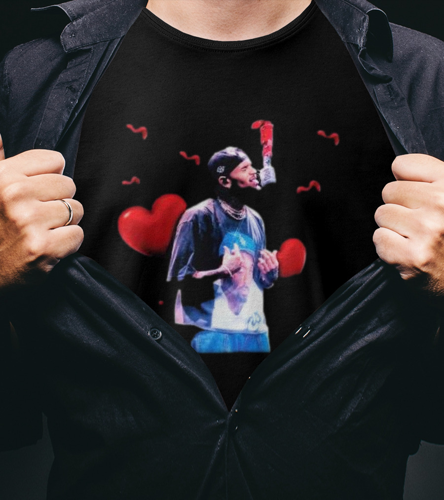 Chris Brown Microphone Performance With Hearts T-Shirt