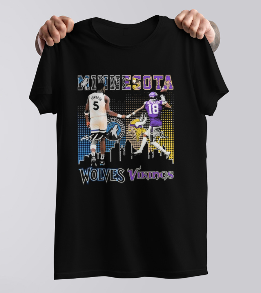 Minnesota Timberwolves Vikings Edwards Jefferson Collaboration T-Shirt