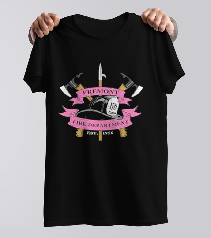 Fremont Fire Department Est 1956 Helmet And Crossed Axes Emblem T-Shirt