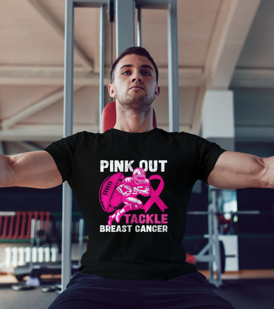 PINK OUT TACKLE BREAST CANCER Football Players Awareness T-Shirt