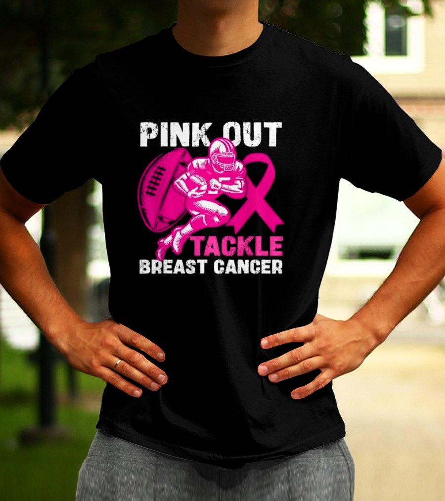 PINK OUT TACKLE BREAST CANCER Football Players Awareness T-Shirt