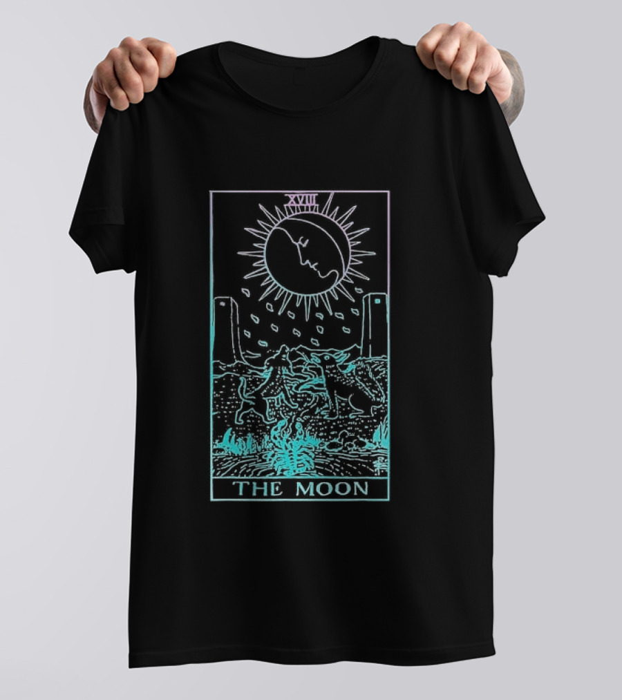 The Moon Tarot Card Waite Witchy Creepy Cool XVIII T-Shirt