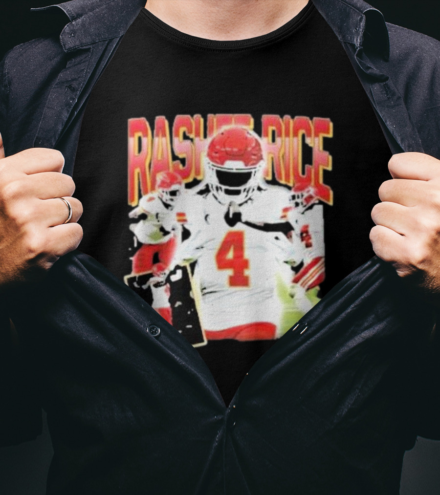 Rashee Rice Football Action 4 Red And White Uniform T-Shirt