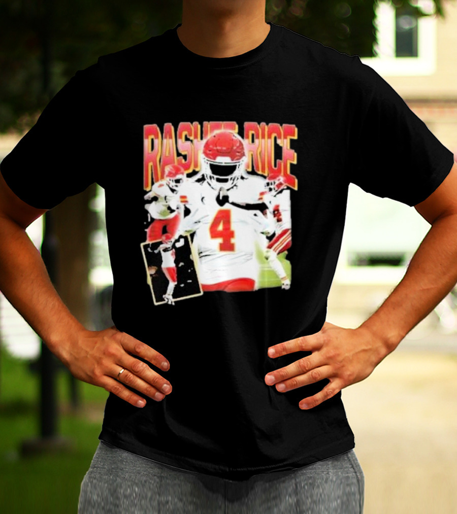 Rashee Rice Football Action 4 Red And White Uniform T-Shirt