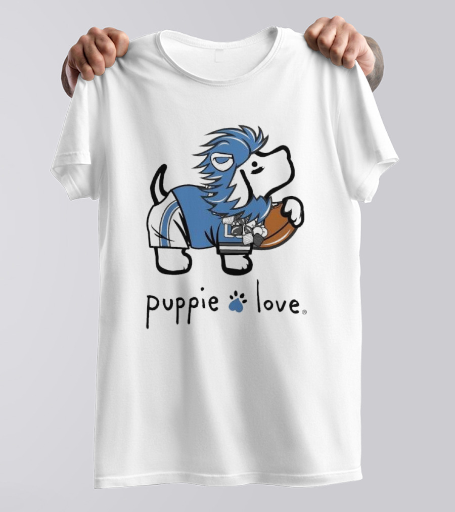 Puppie Love Blue And Silver Mascot Pup Detroit Lions Football T-Shirt