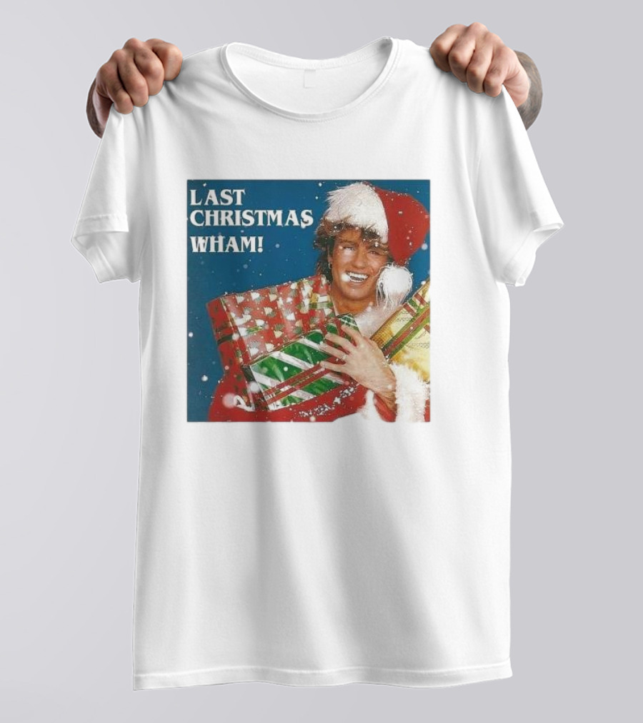Last Christmas Wham George Michael Santa Hat Holding Gift T-Shirt