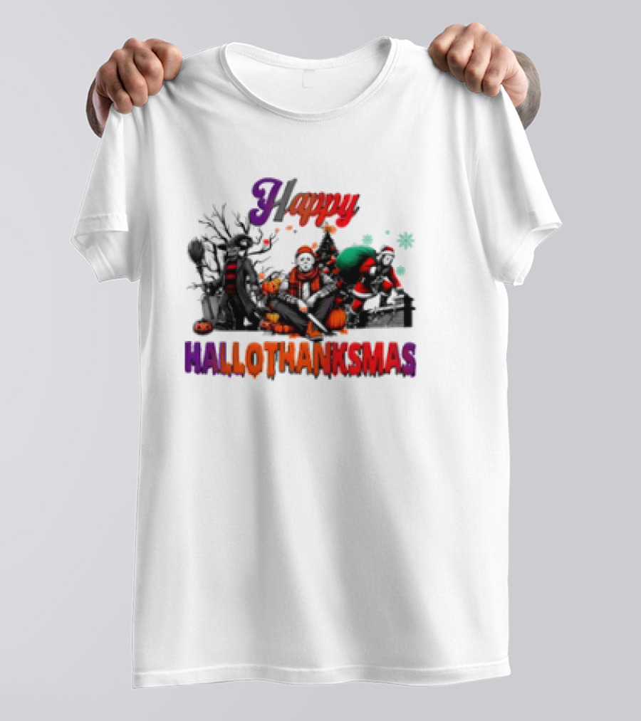 Happy Hallothanksmas Horror Freddy Voorhees Christmas Characters T-Shirt