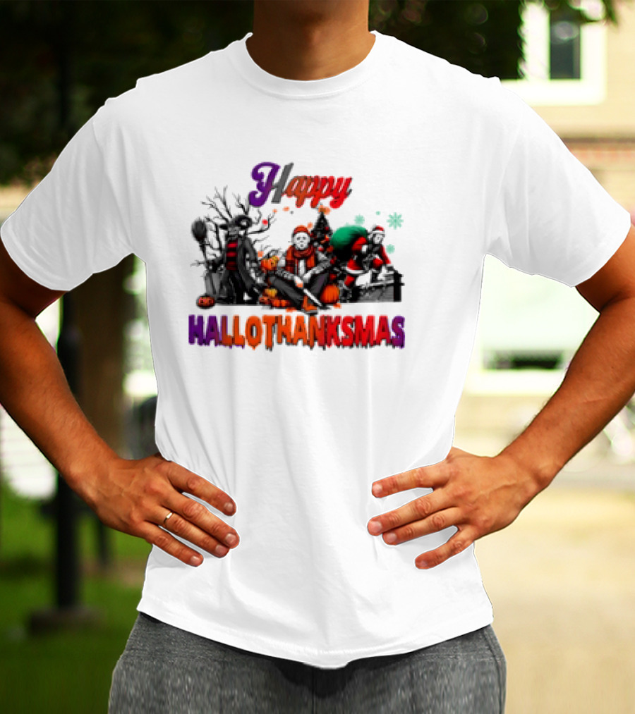 Happy Hallothanksmas Horror Freddy Voorhees Christmas Characters T-Shirt