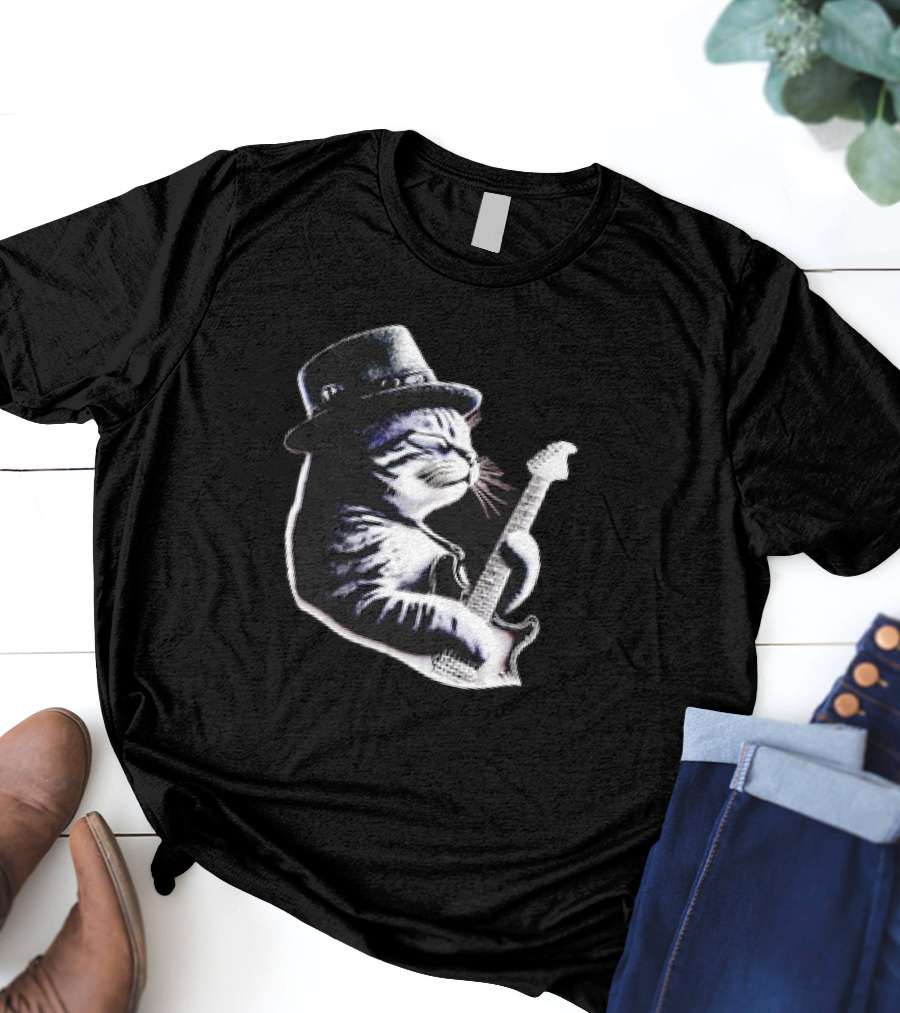 Cat Playing Guitar Funny Rock Music Guitar Cat T-Shirt