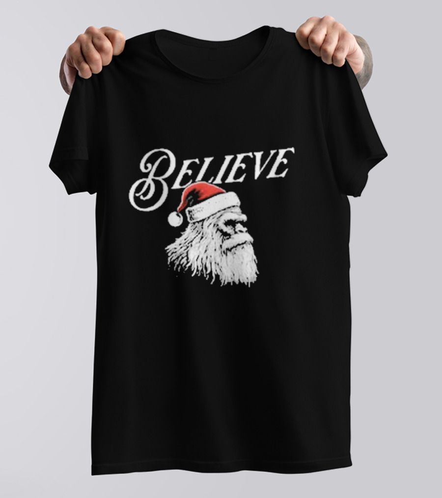 Believe Santa Squatch Christmas Yeti Face T-Shirt
