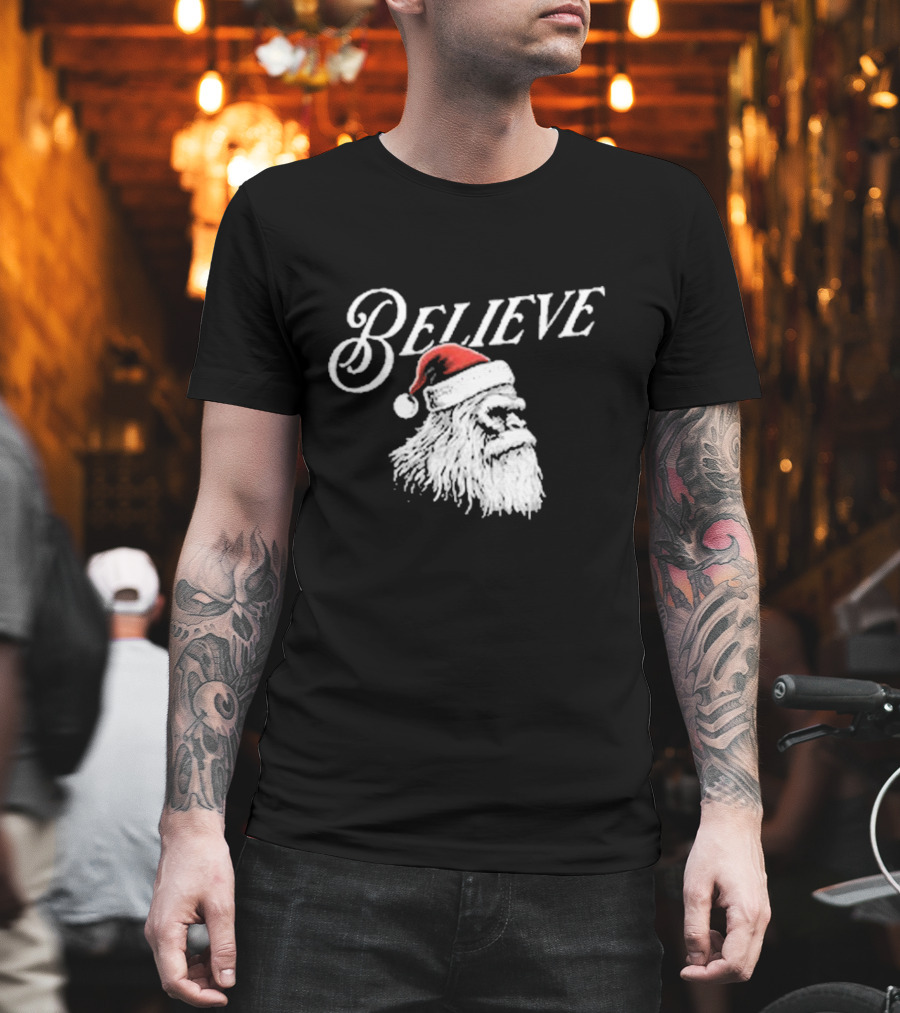 Believe Santa Squatch Christmas Yeti Face T-Shirt