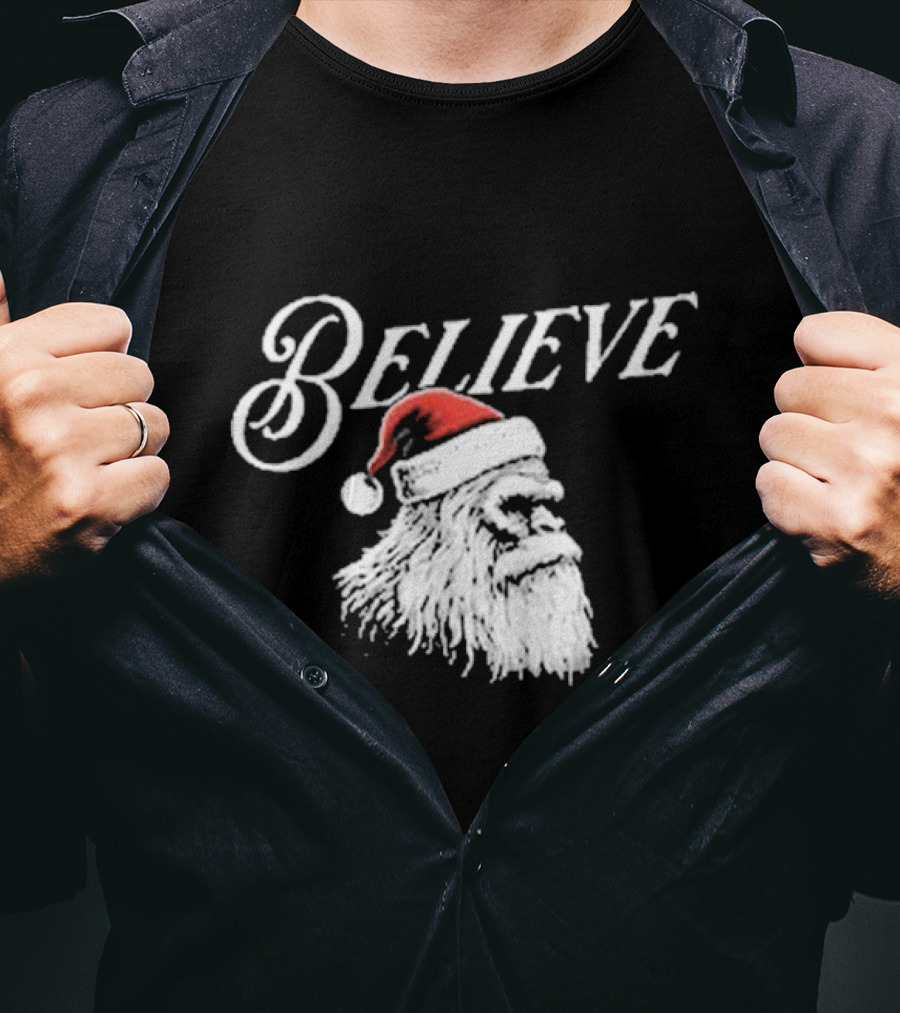 Believe Santa Squatch Christmas Yeti Face T-Shirt