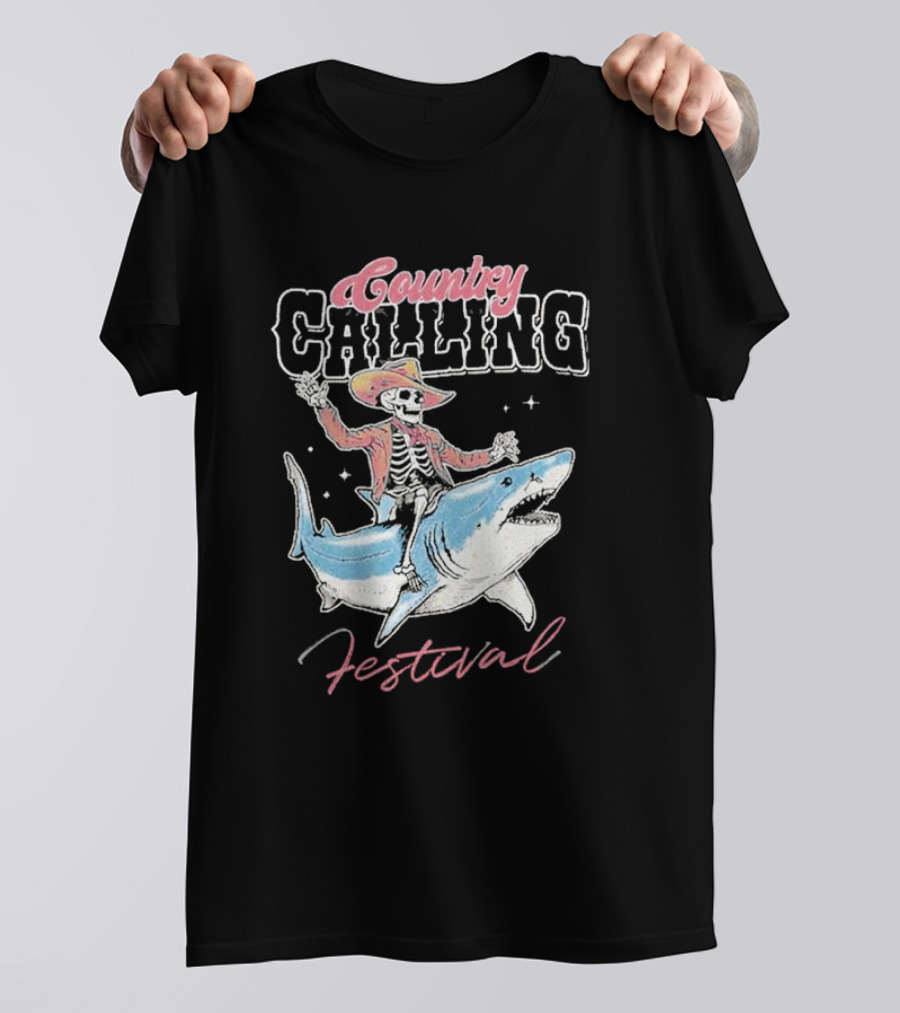 Country Calling Festival Cowboy Shark Skeleton T-Shirt