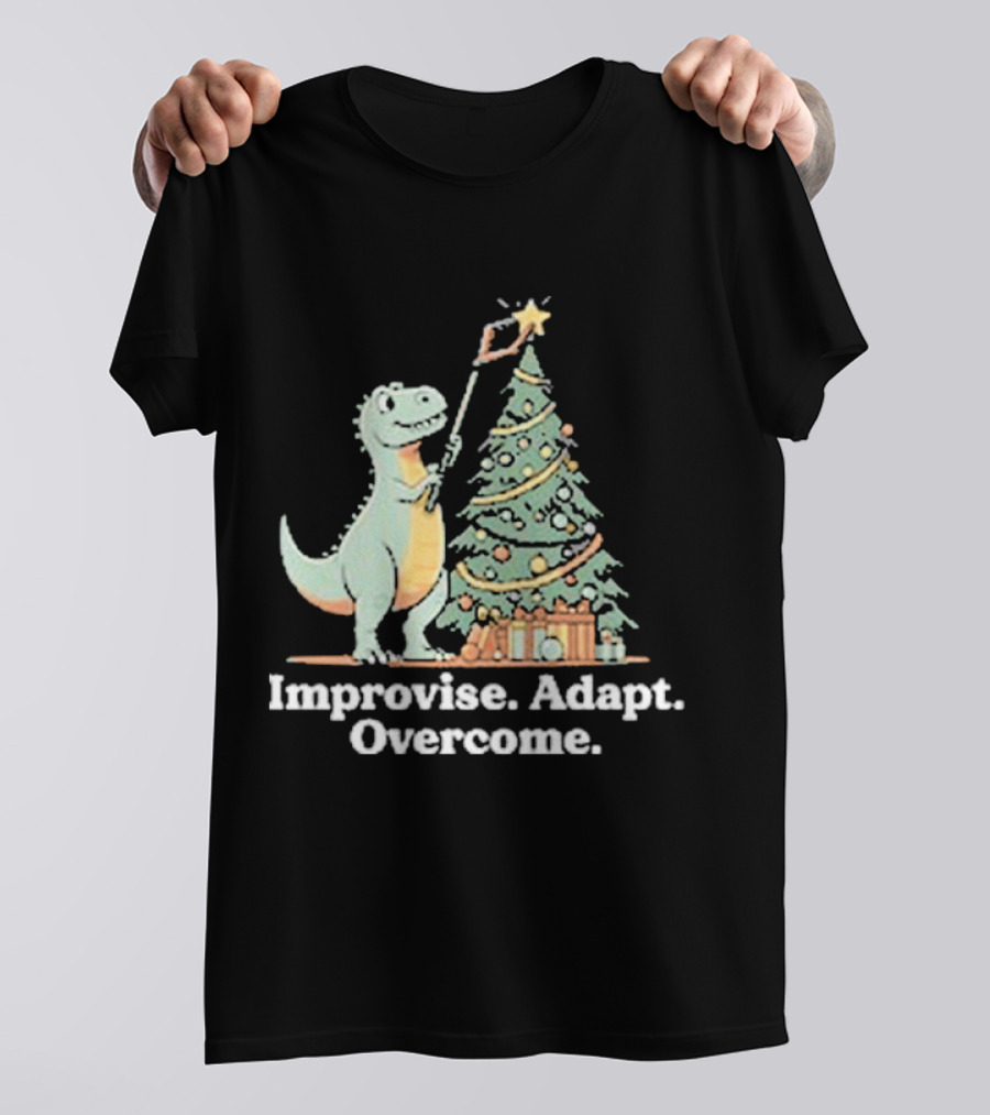 Improvise Adapt Overcome Tree Rex Dinosaur Christmas Star T-Shirt