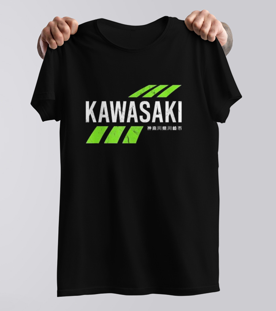 Kawasaki Green City Kanagawa Japanese Text Racing Stripes T-Shirt