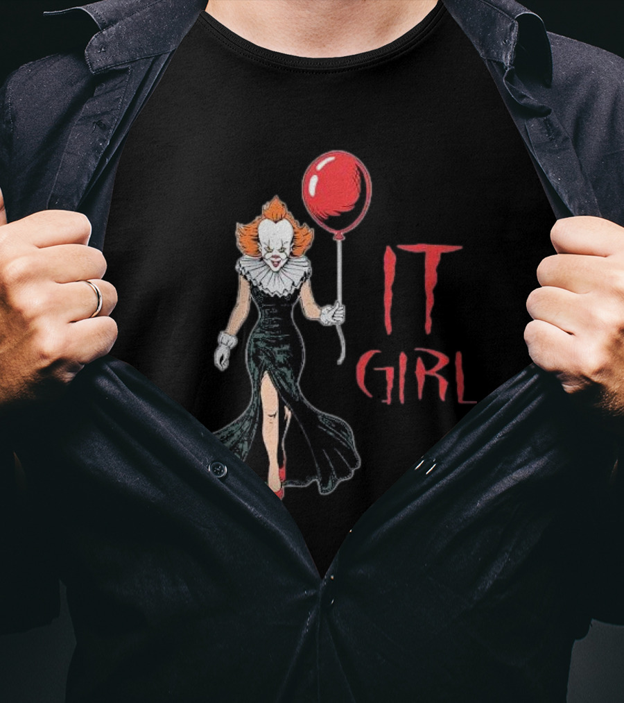 Pennywise IT Girl Holding Red Balloon In Black Dress T-Shirt