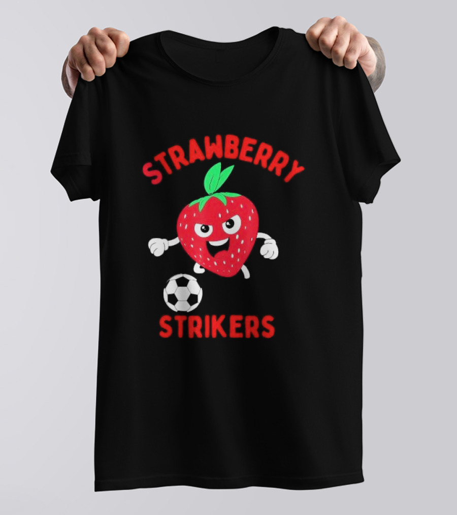 Strawberry Strikers Soccer Team Fun Cartoon With Soccer Ball T-Shirt