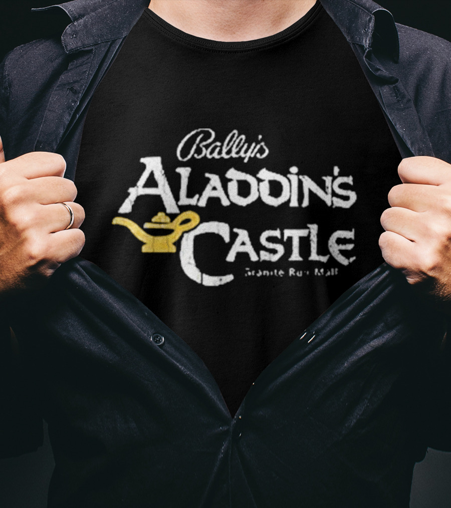 Bally's Aladdin's Castle Arcade Granite Run Mall Iconic Yellow Magic Lamp T-Shirt