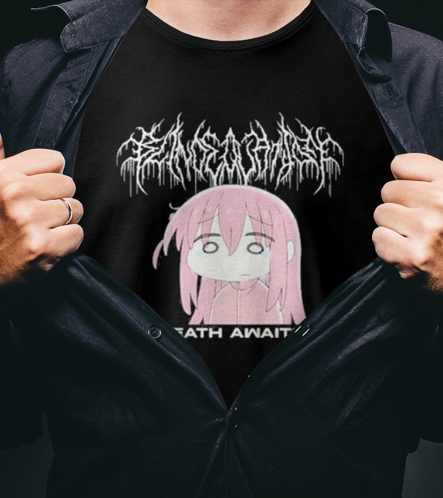 Bocchi The Rock Death Awaits Metal Style Art With Pink-Haired Character T-Shirt