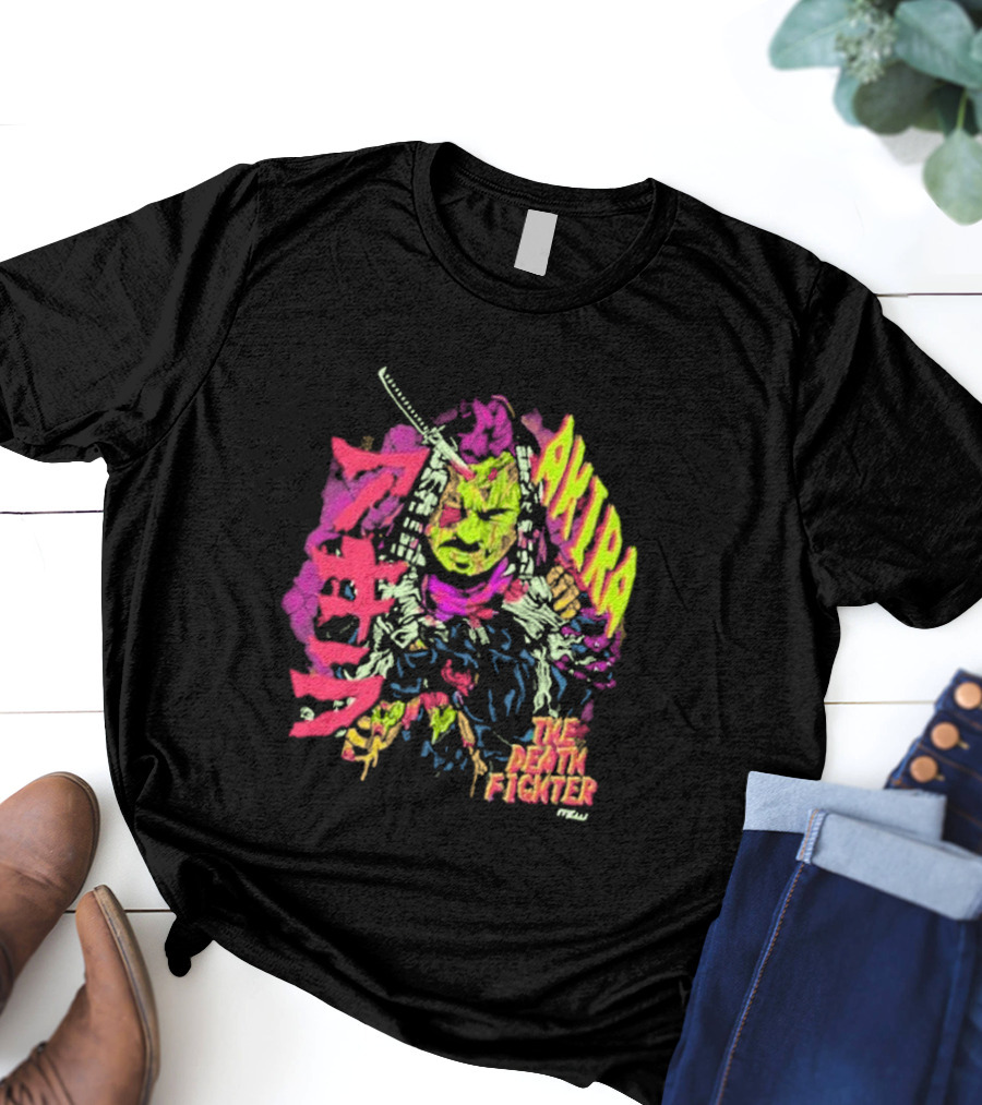 Akira Zombie Samurai Death Fighter In Neon Colors T-Shirt