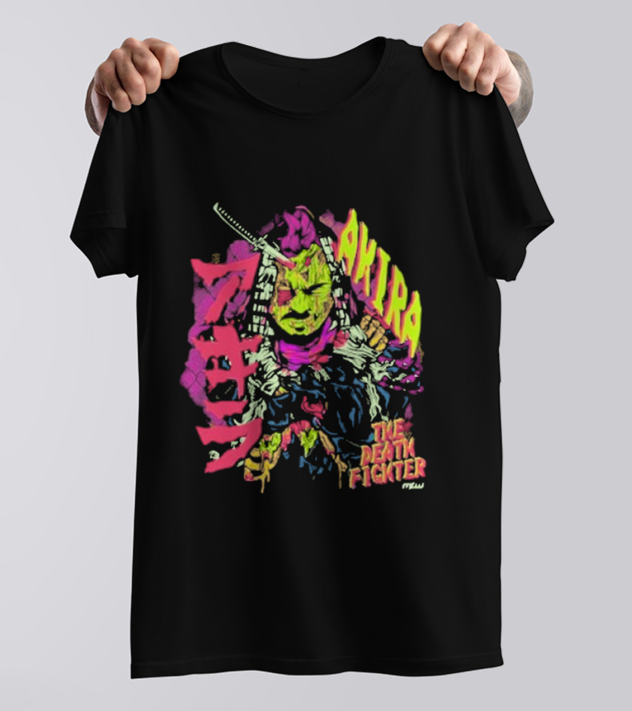 Akira Zombie Samurai Death Fighter In Neon Colors T-Shirt