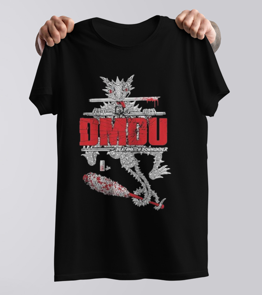 DMOU Deathmatch Downunder Dragon With Barbed Bat And Weaponry T-Shirt