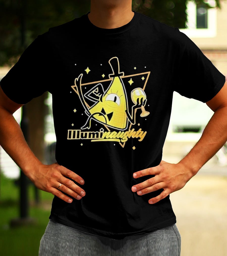Illuminati Illuminaughty Triangle Cartoon With Wine Glass T-Shirt