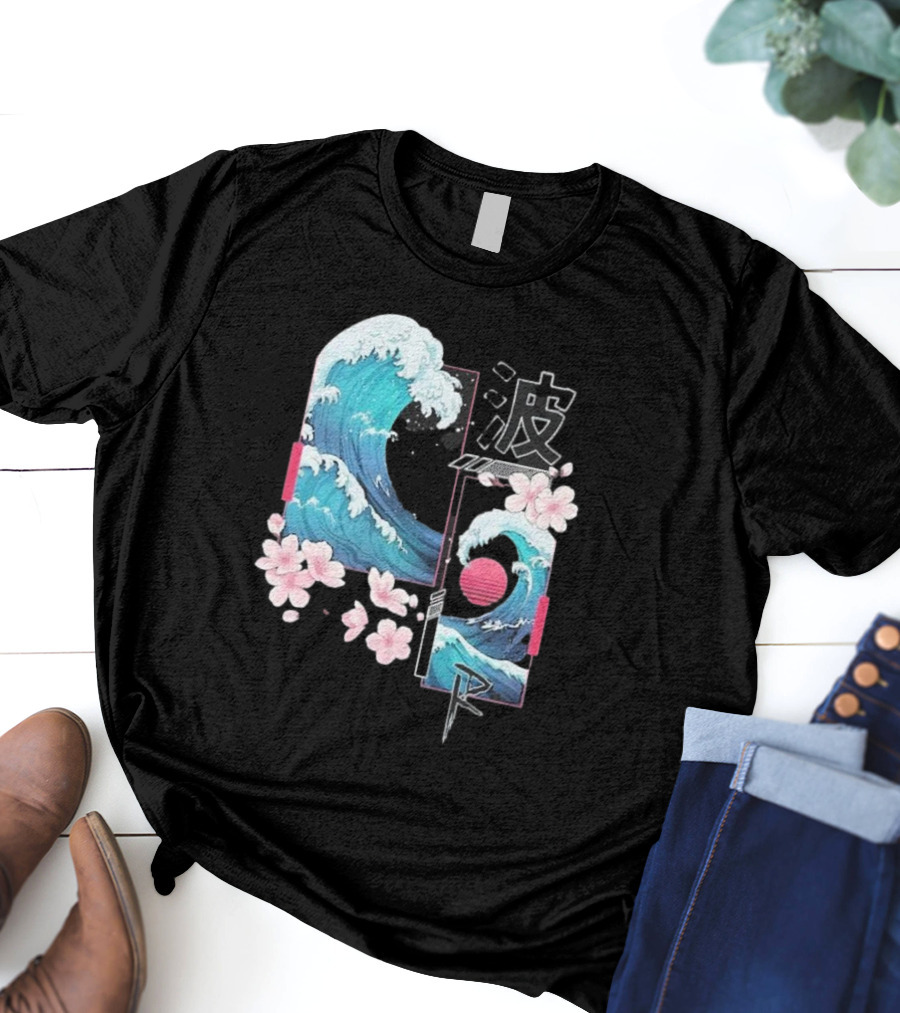 Pandorya Nami Cherry Blossom Wave Aesthetic Grnk T-Shirt