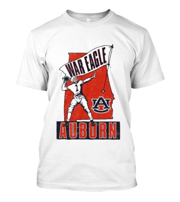 Auburn War Eagle Vintage Football Player With Auburn Logo And War Eagle Banner T-Shirt