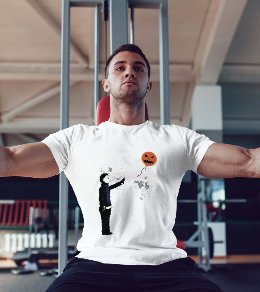 Ballooween Banksy Balloon Girl Meets Michael Myers Terror Horror Balloon T-Shirt