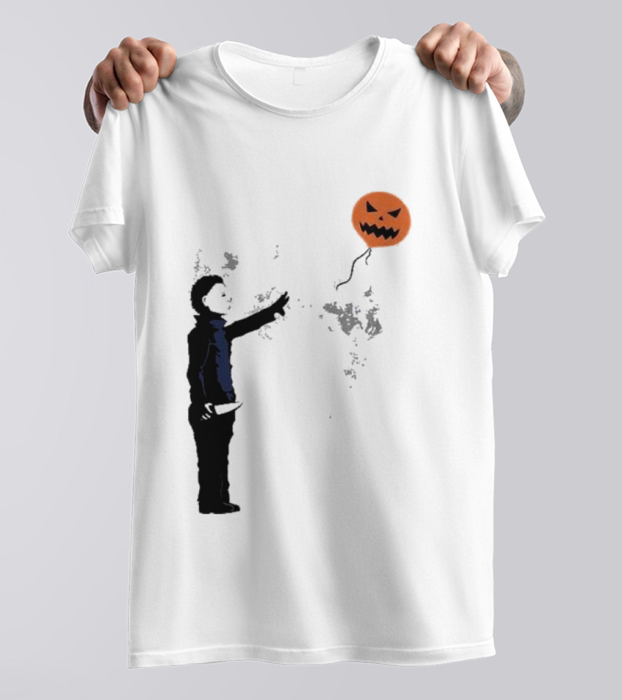 Ballooween Banksy Balloon Girl Meets Michael Myers Terror Horror Balloon T-Shirt