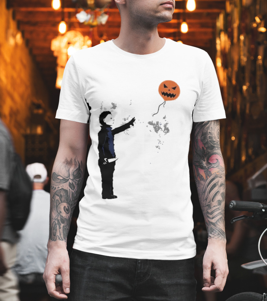 Ballooween Banksy Balloon Girl Meets Michael Myers Terror Horror Balloon T-Shirt