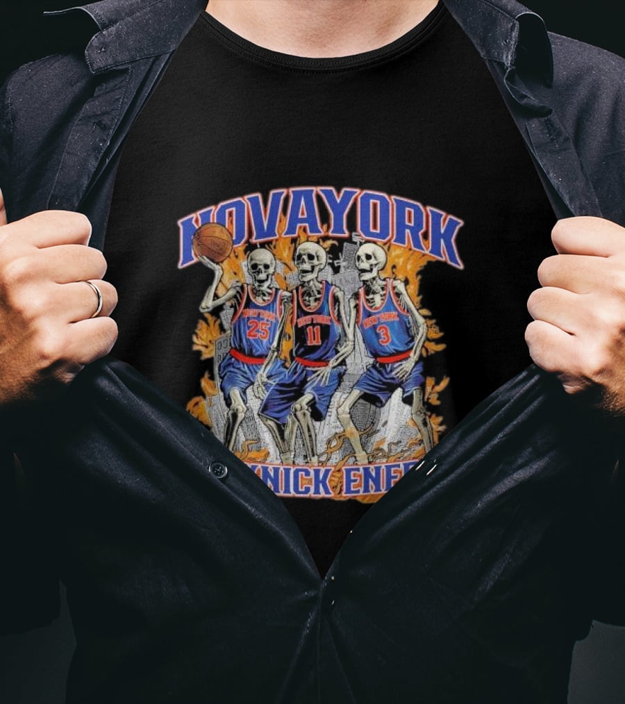 Nova York Big Knick Energy Skeleton Basketball Trio T-Shirt