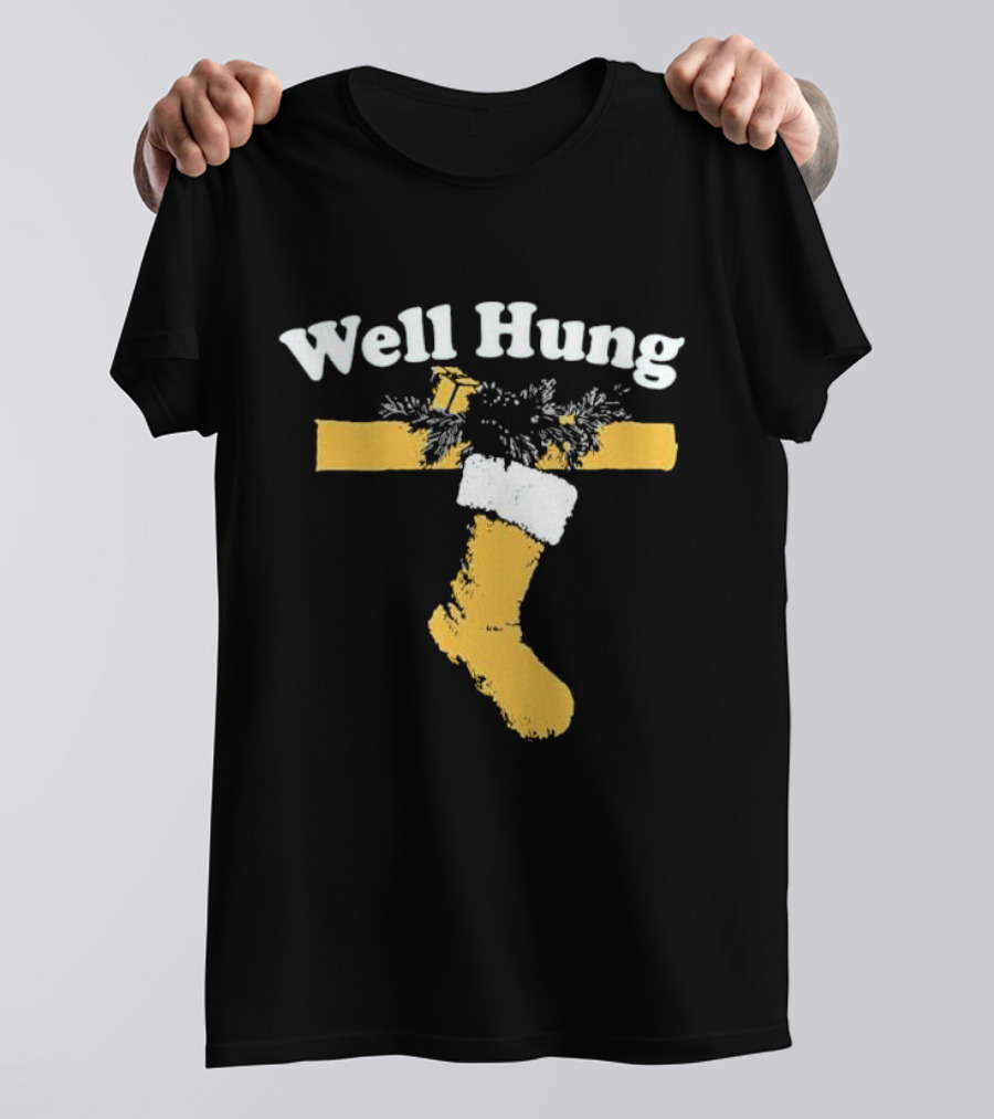 Well Hung Christmas Stocking Shot With Garland And Gift T-Shirt
