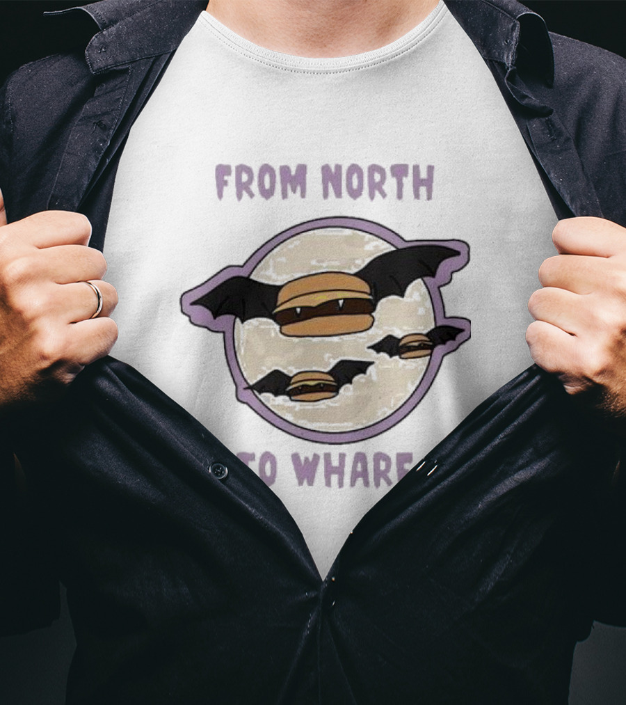 From North To Wharf Flying Burger Bats T-Shirt