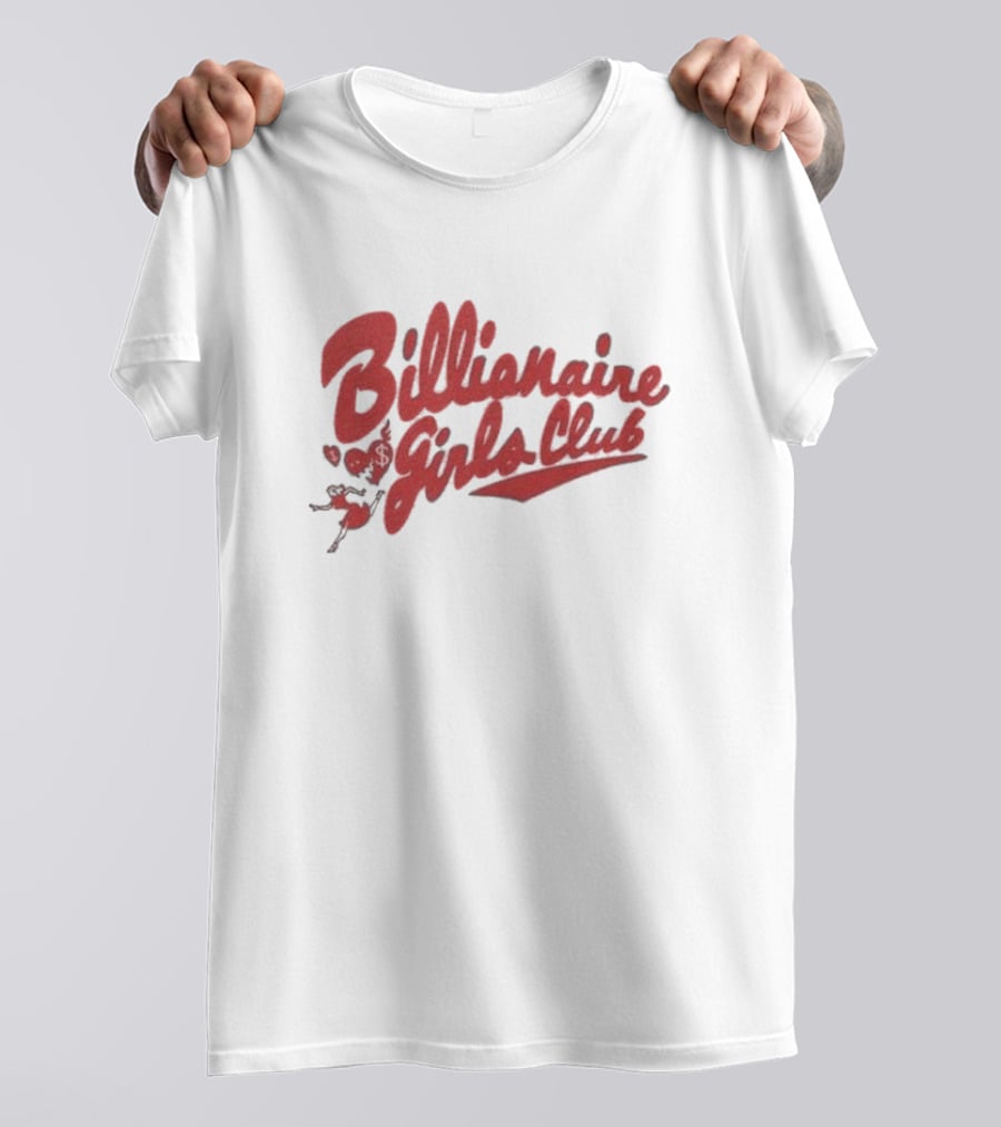 Billionaire Girls Club Script Logo With Hearts And Dancing Figure T-Shirt