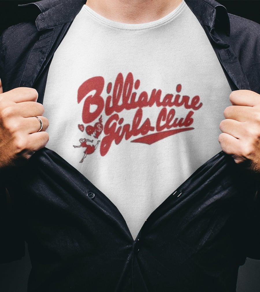 Billionaire Girls Club Script Logo With Hearts And Dancing Figure T-Shirt