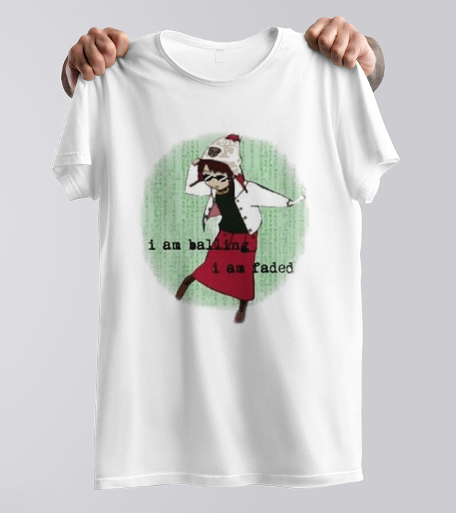 I Am Ballin I Am Faded Lain Dance Pose Glasses Red Skirt Green Background T-Shirt