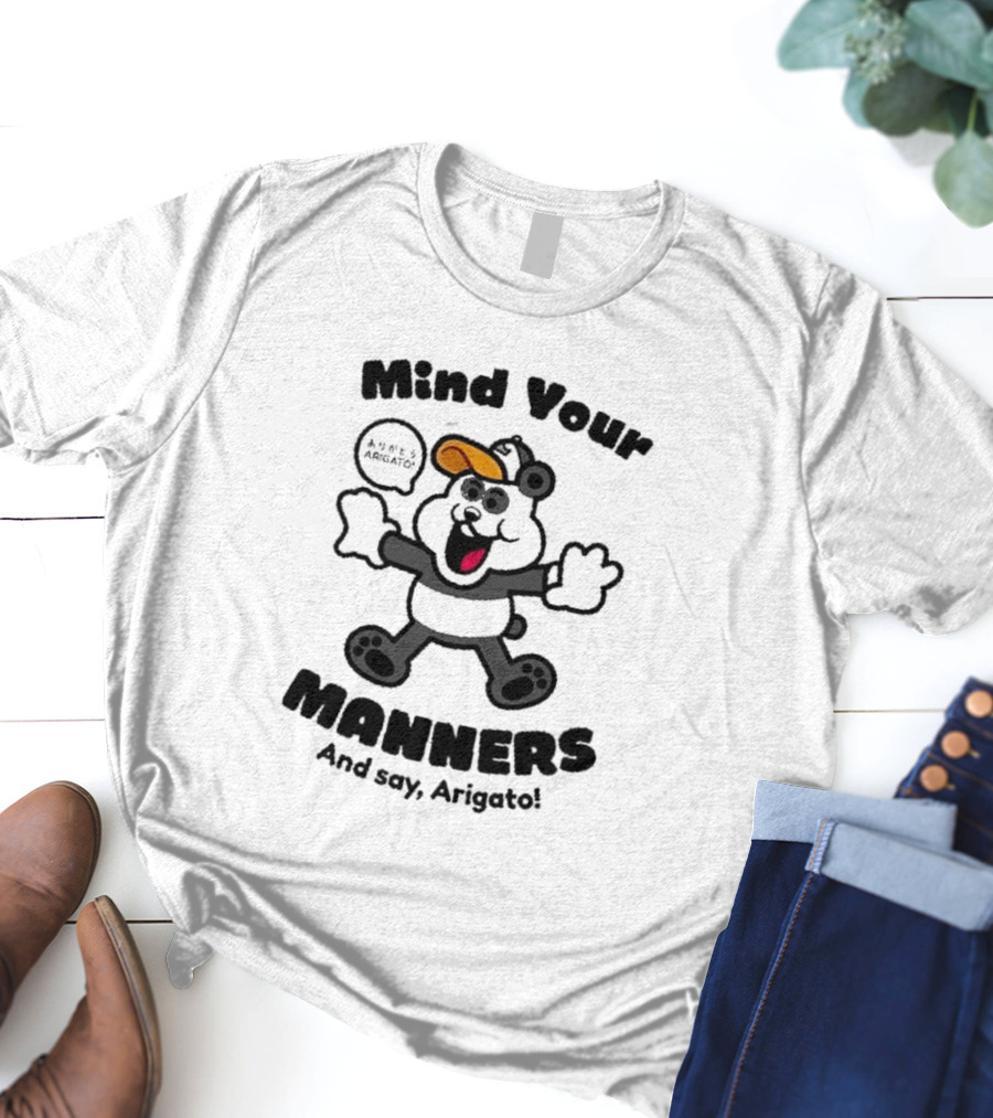 Mind Your Manners And Say Arigato Cartoon Character T-Shirt