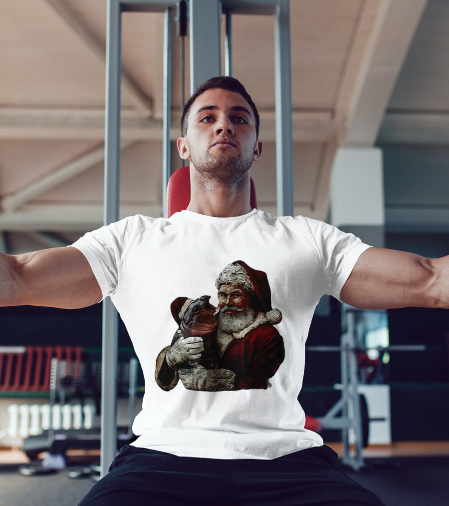 Moo Deng Xmas Funny Christmas Santa Hug Cute Baby Hippo Santa Claus Holiday T-Shirt