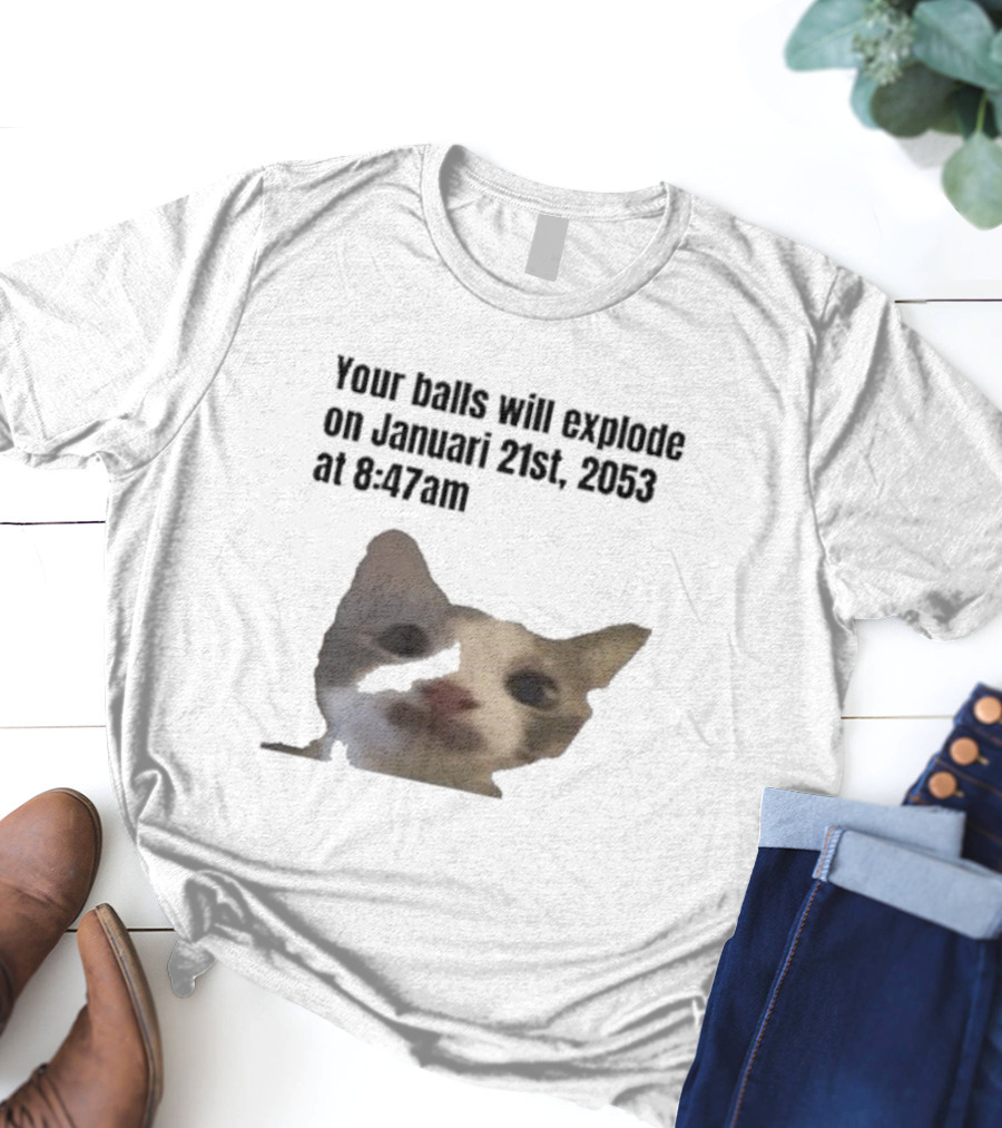 Your Balls Will Explode January 21st 2053 8:47am Cat Meme T-Shirt
