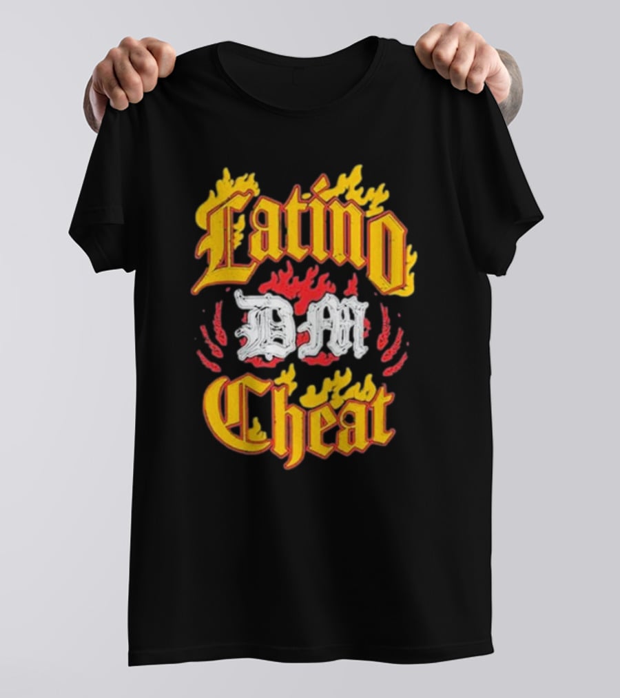 Latino DM Cheat Flames And Gothic Text T-Shirt