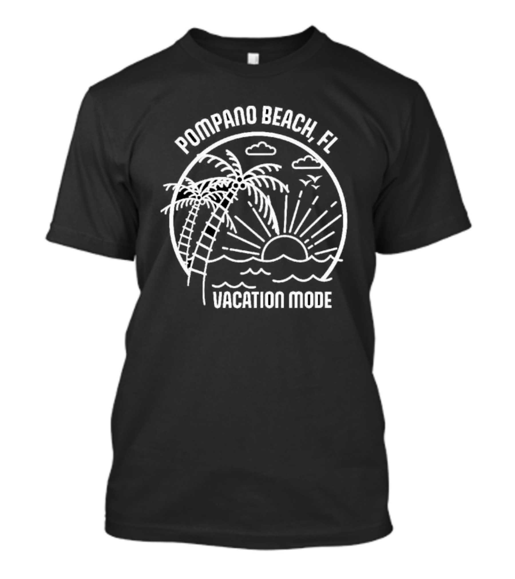 Pompano Beach FL Vacation Mode Palm Trees Sunset Waves T-Shirt