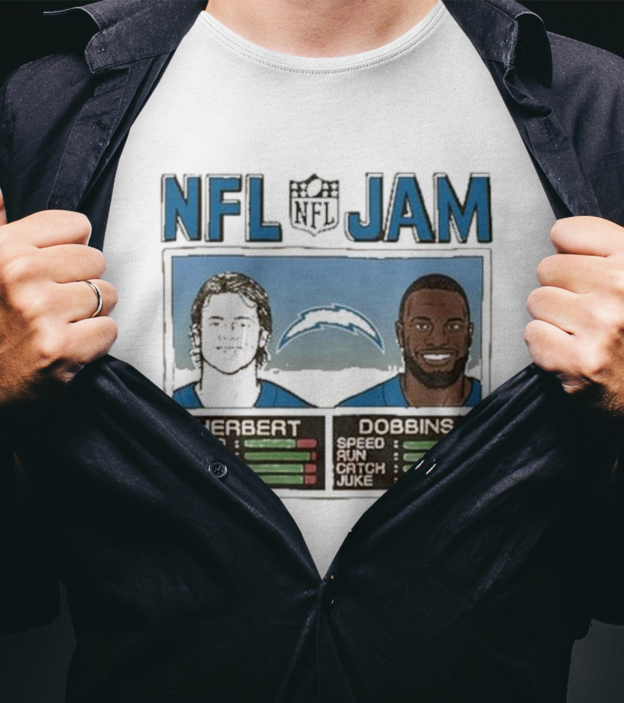 NFL Jam Chargers Herbert Dobbins Stats T-Shirt