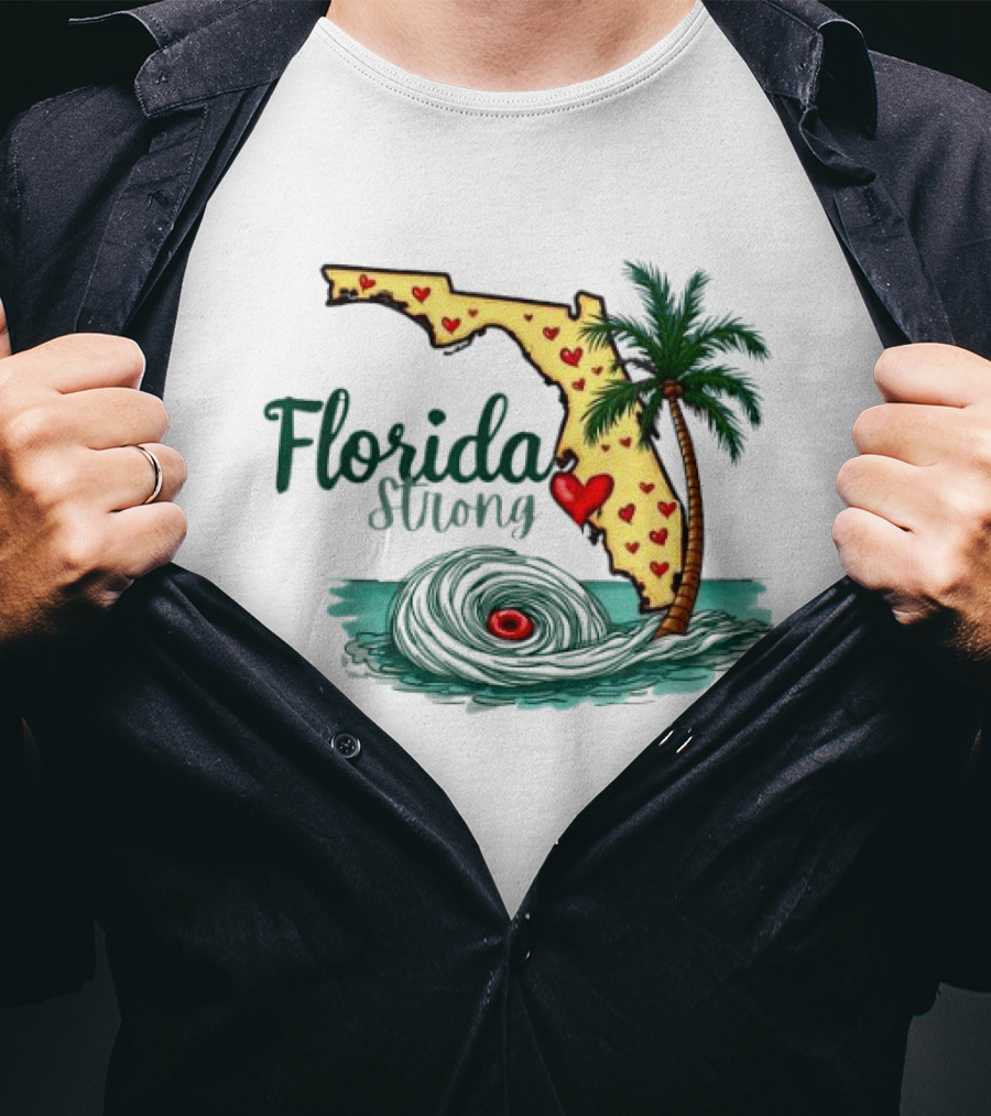 Pray For Tampa Bay Florida Strong Palm Tree Heart Map Hurricane T-Shirt