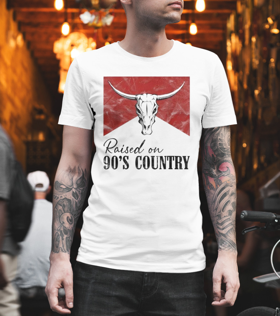 Raised On 90’s Country Western Bull Skull T-Shirt