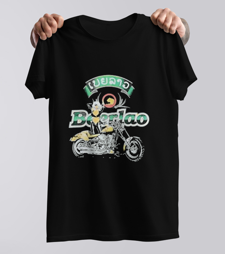 Beer Lao Lager Beerlao Biker Chick Motorcycle T-Shirt